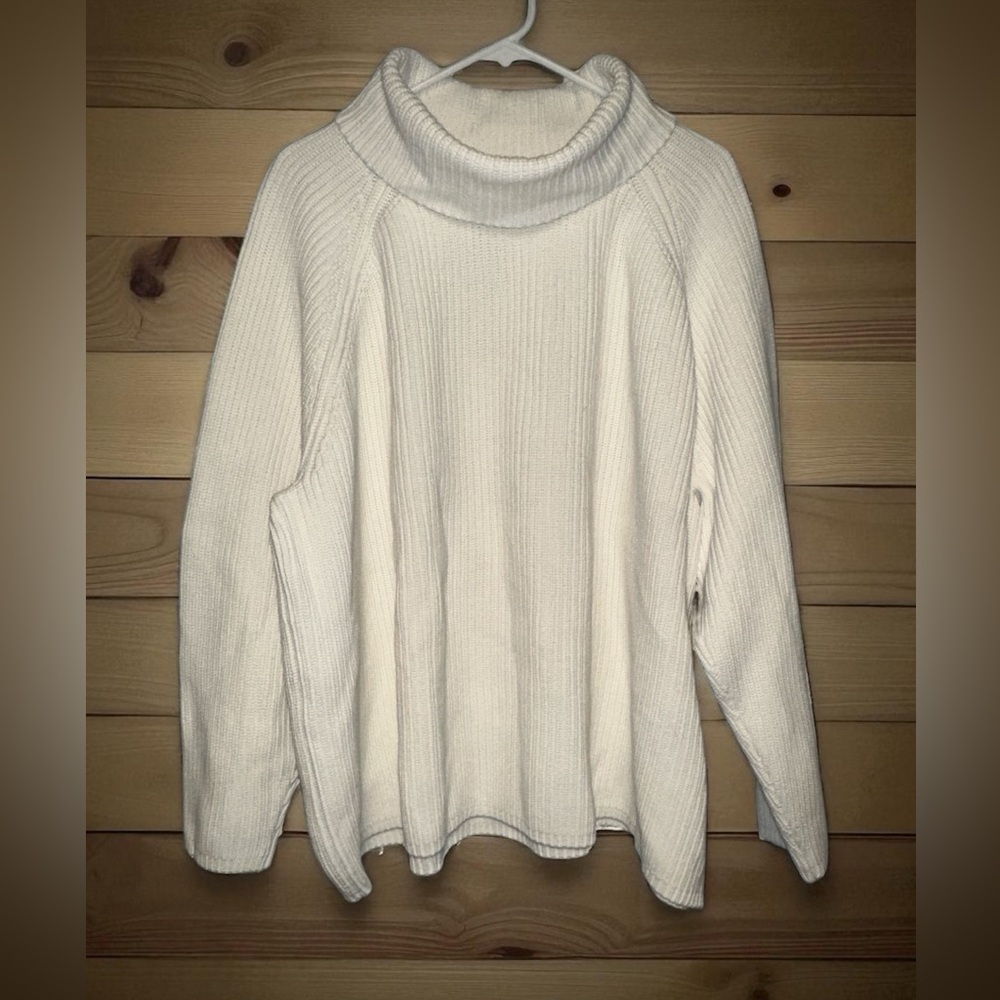 Land’s End 100% Cotton White Knit Sweater size 3X‎ (24W/26W)
